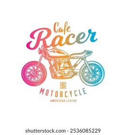 Cafe racer custom motorcycle. Original vector illustration in vintage style isolated on white background. T-shirt design. Hand drawn, not AI