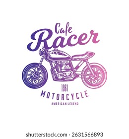 Cafe racer custom motorcycle. Original vector illustration in vintage style isolated on white background. T-shirt design. Hand drawn, not by AI!