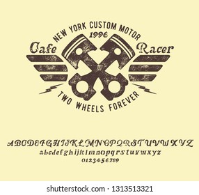 Cafe Racer. Handmade script font. Vintage typeface. Custom motor. Handmade logo and font. Retro American stile.