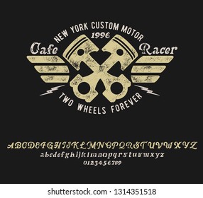 Cafe Racer. Handmade script font. Vintage typeface. Custom motor. Handmade logo and font. Retro American stile.