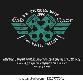 Cafe Racer. Handmade script font. Vintage typeface. Custom motor. Handmade logo and font. Retro American style.