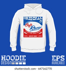 Cafe Racer hoodie print design template, vector illustration