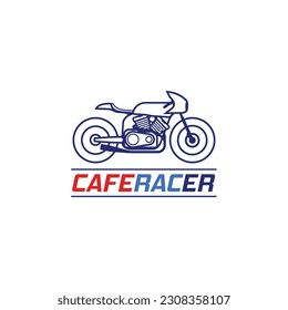 Cafe racer line art logo illustration. Custom racing motorcycle vector icon 