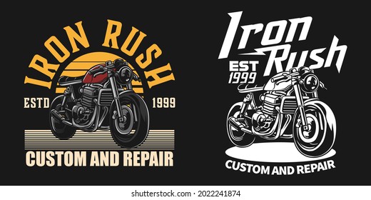 Cafe Racer motorbike in dark background, for design posters, emblems, badges, embroidery, logos, and t-shirt designs.