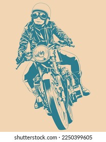 Cafe racer retro poster, Vintage Motorcycle comic-style illustration