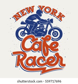 Cafe Racer silhouette and handwritten calligraphic lettering / Vintage t-shirt graphic design / Tee graphics