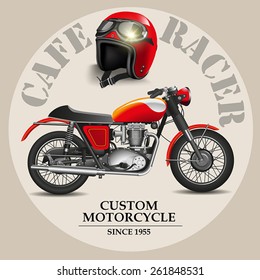 Cafe Racer Style Motorbike With Helmet On A White Background. Vector Illustration 