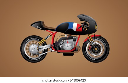 Cafe racer style motorbike.Vintage Motorcycle vector illustration. France flag.