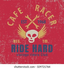 cafe racer typographic with winged skull,graphic for for t-shirt,tee design,vector illustration