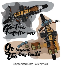 Cafe racer vector eps10 with outdoor accessories and some sample text