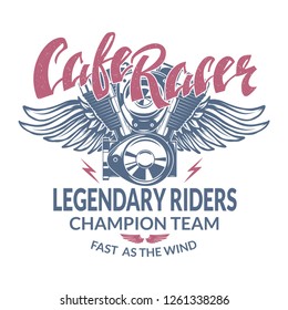 Cafe Racer vintage label isolated on white.Vector illustration.