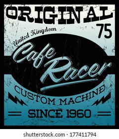 Cafe Racer - vintage motorcycle design - vector lettering - shirt print - Grunge texture can be easily removed