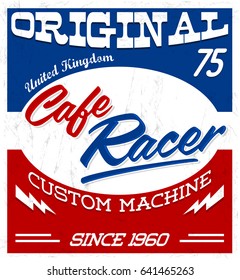 Cafe Racer,  vintage motorcycle design vector lettering, shirt print Grunge texture can be easily removed