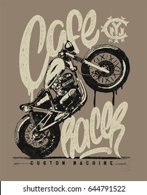 Cafe racer Vintage Motorcycle hand drawn t-shirt print.