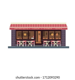 cafe restaurant building front view with table and chair outside. flat design