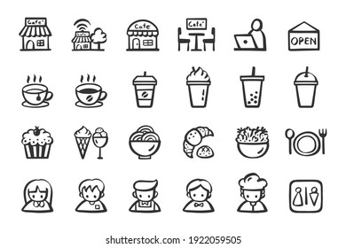 Cafe Restaurant Coffee Shop Icon Set Hand Drawn Doodle Icons