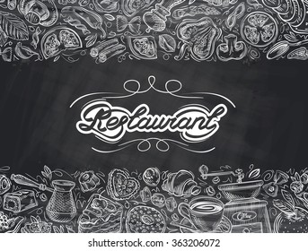 Cafe, restaurant, eatery vector menu design template. Hand-drawn food and drinks