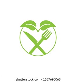 Cafe or restaurant emblem Logo Design With Green Leaf.