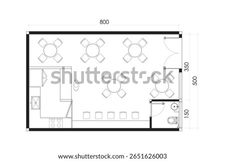 Cafe and Restaurant Floor Plan with Dining Area and Kitchen - Top View Layout. 09