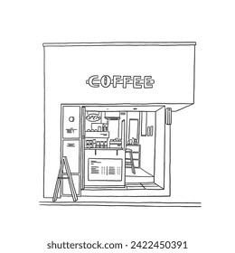 Cafe restaurant Front shop sketch Hand drawn line art Illustration