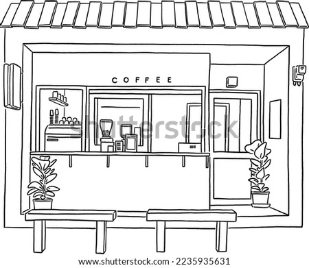 Cafe restaurant Front shop with table and seat minimal style Hand drawn line art illustration