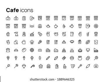 Cafe and restaurant. High quality concepts of linear minimalistic vector icons set for web sites, interface of mobile applications and design of printed products.