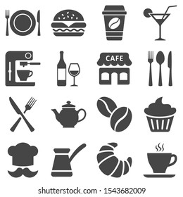 Cafe and restaurant icon set isolated on white background. Vector illustration.