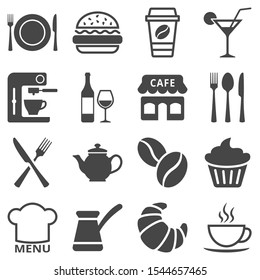 Cafe and restaurant icon set isolated on white background. Vector illustration.