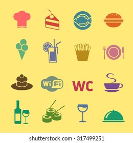 Cafe and restaurant icons set. Flat design. 