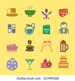 Cafe and restaurant icons set. Flat design. 
