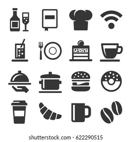 Cafe and Restaurant Icons Set on White Background. Vector