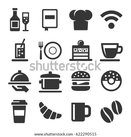 Cafe and Restaurant Icons Set on White Background. Vector