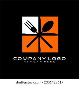 Cafe, Restaurant-Identität Logo Design mit Fenstersymbol, Löffel und Gabel.