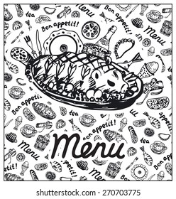Cafe or restaurant menu in black and white colors. Vector