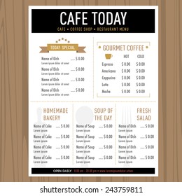 Cafe Restaurant Menu Design Lay out Template Hipster Vintage style elements