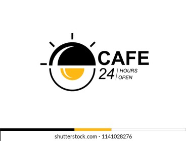 Cafe and restaurant open 24 hours logo, brunch logo, Wake up logo
