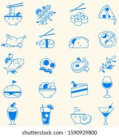 Cafe and Restaurant outline icon set. Food and beverages menu. Web and mobile application design.
