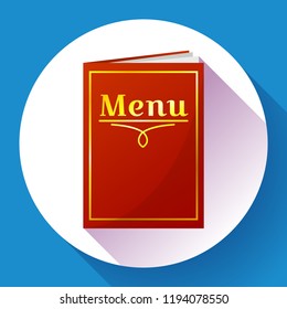 Cafe, restaurant red menu book icon in flat style. Paper menu with inscription. Vector illustration.