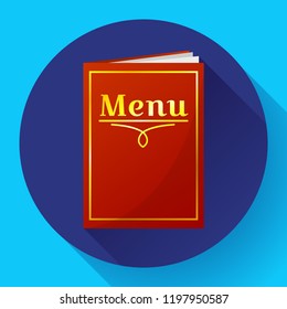 Cafe, restaurant red menu book icon in flat style. Paper menu with inscription. Vector illustration.