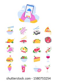 cafe and restaurant vector icon set, isolated on white background. Food and beverages menu. Web and mobile application design. 
