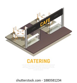 Cafe restaurants business center hall catering offer 4 isometric web pages food beverages waiters service vector illustration