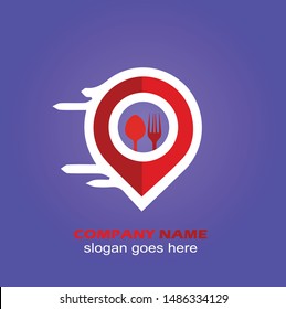 Cafe and restaurants location logo vector. Fork and spoon eatery sign inside pinpoint.