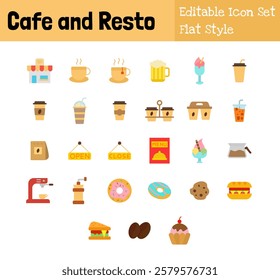 Cafe and Resto Collection Icon Set Flat Style