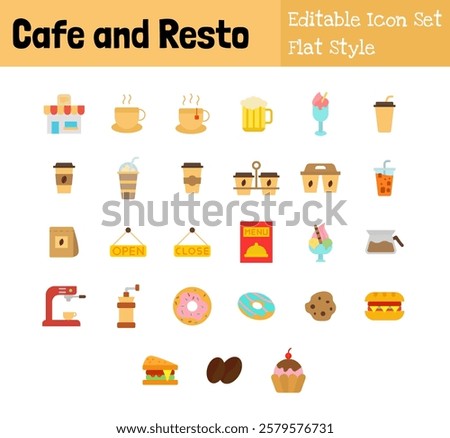 Cafe and Resto Collection Icon Set Flat Style