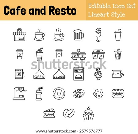 Cafe and Resto Collection Icon Set Lineart Style