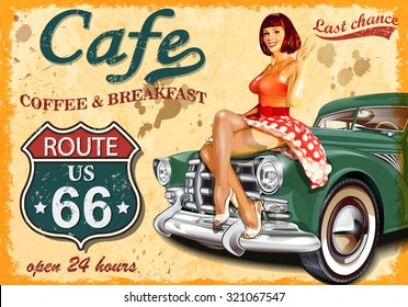 Cafe Route 66 Vintage Poster