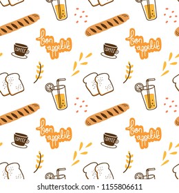 cafe seamless background with food and drink