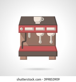 Cafe service. Coffee making equipment with white cup. Flat color style vector icon