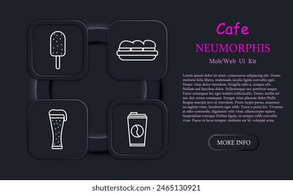 Cafe set icon. Disposable cup for coffee, ramen, instant noodles, shake, bubble tea, ice cream, bread, beer, sandwich, sandwich, public catering, cafeteria. Street food concept.