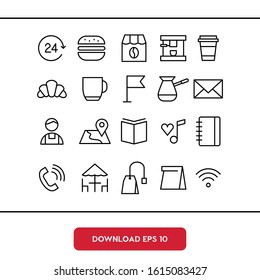 Cafe set outline vector icon. Modern, simple flat vector illustration for web site or mobile app